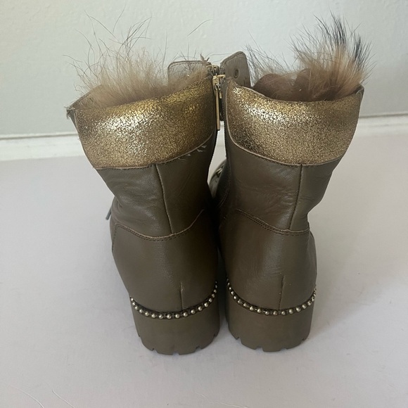 Cecelia New York Trekker Mustang Gold Multi Fur Lace Up Combat Booties Size 8.5 - Picture 11 of 16